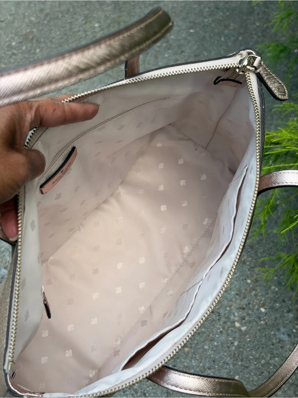 Kate Spade New York Rose Gold Glitter Zip Top Tote Shoulder Bag